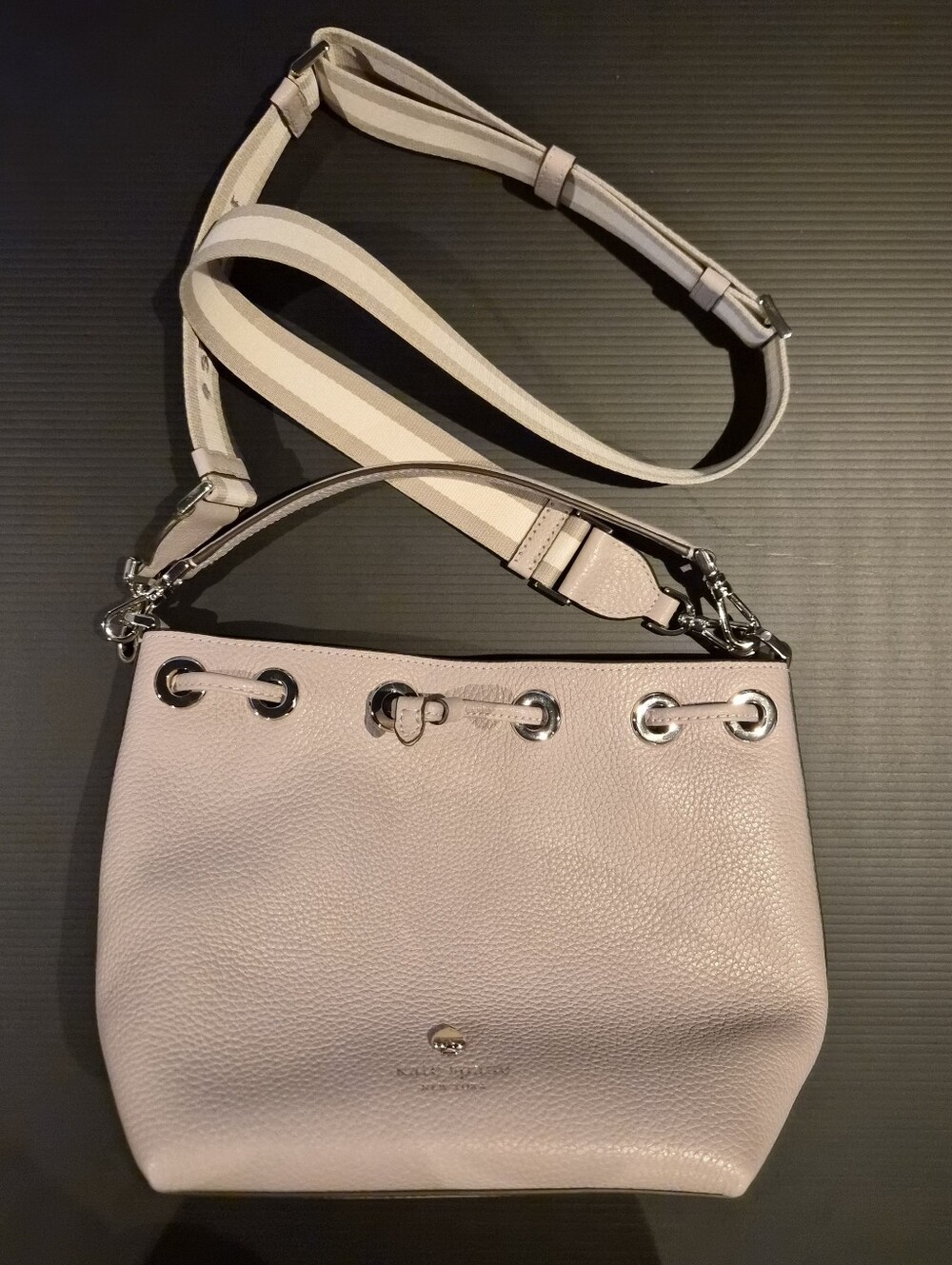 Kate Spade blush pink pebbled leather crossbody bucket bag